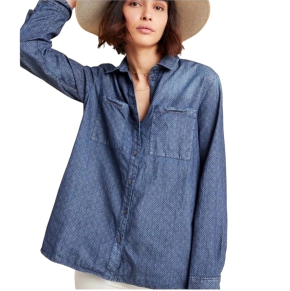 Anthropologie Pilcro Chambray Button Up Split Back Large - Picture 1 of 16